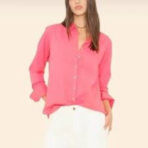 J. McLaughlin long sleeve button up silk shirt in coral pink size L